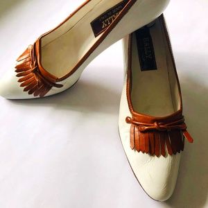 BALLY Womens Shoes Pumps in white/tan leather 8.5N